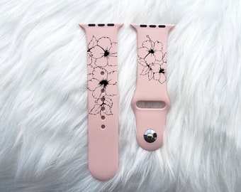 Hand-Drawn Hibiscus Hawaiian Flower Watchband File SVG Watch Band Floral Watch Pattern