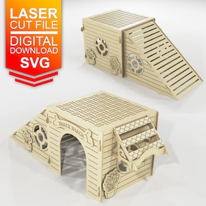 File Glowforge da 3 mm tagliato al laser per piccola casa per animali domestici SVG, coniglietto coniglio cavia ratto criceto castello capanna