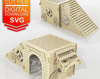 Small Pet House SVG Laser-Cut 3mm Glowforge File, Bunny Rabbit Guinea Pig Rat Hamster Castle Hut