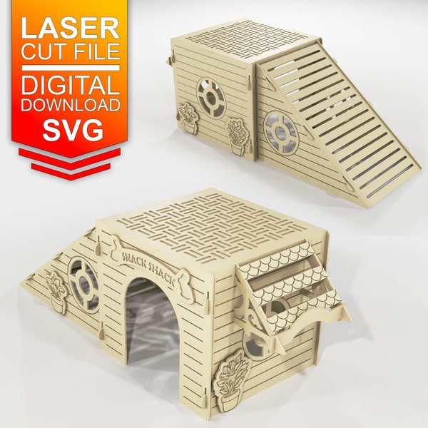 Small Pet House SVG Laser-Cut 3mm Glowforge File, Bunny Rabbit Guinea Pig Rat Hamster Castle Hut