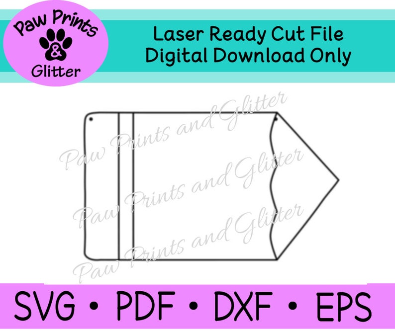 K&ouml;nnte beinhalten: Ein Schwarzwei&szlig;-Linienkunstdesign eines Bleistifts, geeignet f&uuml;r den Laserschnitt. Das Design ist mit "SVG, PDF, DXF, EPS" und "Laser Ready Cut File, Digital Download Only" beschriftet.
