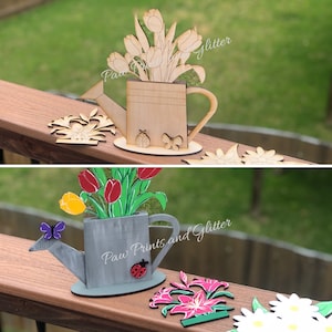 El riego intercambiable puede flor Set, Glowforge Laser Cut Flower File, SVG Daisy Tulip Lily, 3, 4 y 5mm versiones incluidas