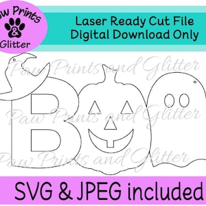 BOO Halloween Hexe Kürbis Geist Tür Aufhänger Glowforge Laser bereit SVG JPEG-Datei