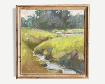 Spring Stream or River ORIGINAL Oil Painting - Landscape - Small - Gift