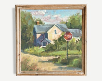 Country Road with White Farmhouse ORIGINAL Oil Painting - Landscape - Small - Gift