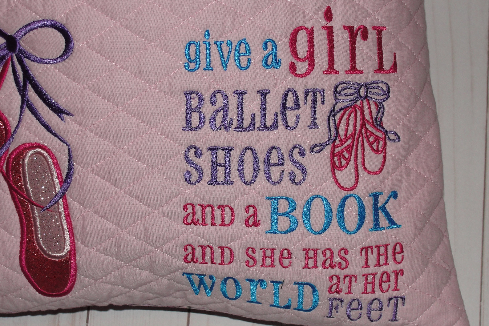 sparkly ballet shoe ballerina reading pillow, children's pocket pillow, birthday pillow, dancer room decor