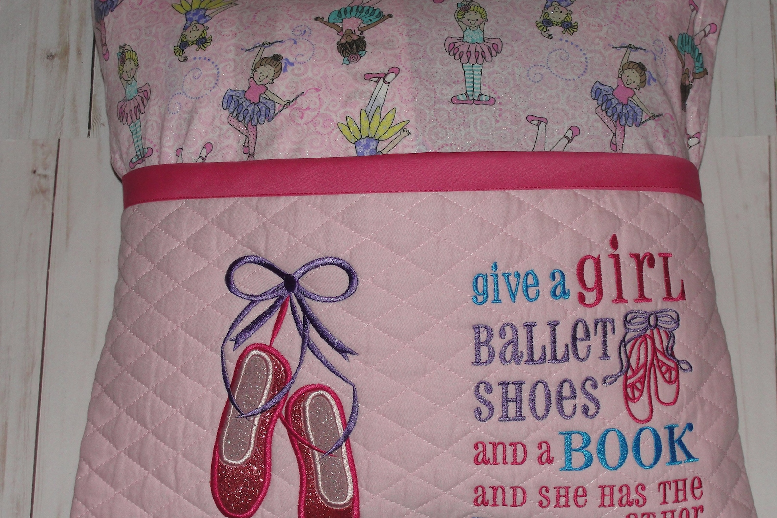 sparkly ballet shoe ballerina reading pillow, children's pocket pillow, birthday pillow, dancer room decor