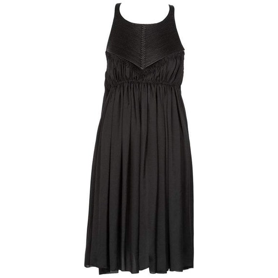 Bottega Veneta Black Leather Yoke Silk Dress, Runw