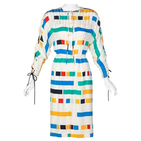 Ted Lapidus Ivory Color Block Silk Safari Dress, 1