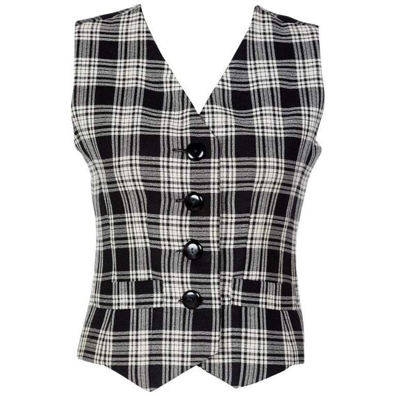 1990s Yves Saint Laurent Black White Plaid Vest YS