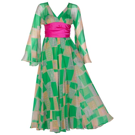 Malcolm Starr Green Geometric Print Chiffon Pink S