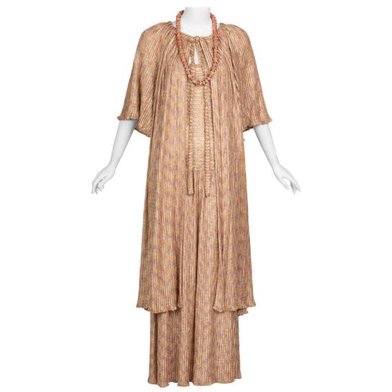Missoni Pink Gold Knit Maxi Dress Cardigan Necklac