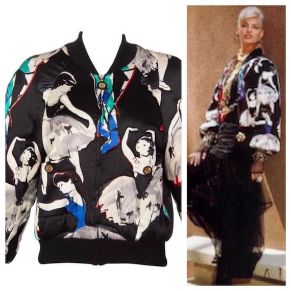 Vintage Chanel Ballerina Print Silk Bomber Jacket,