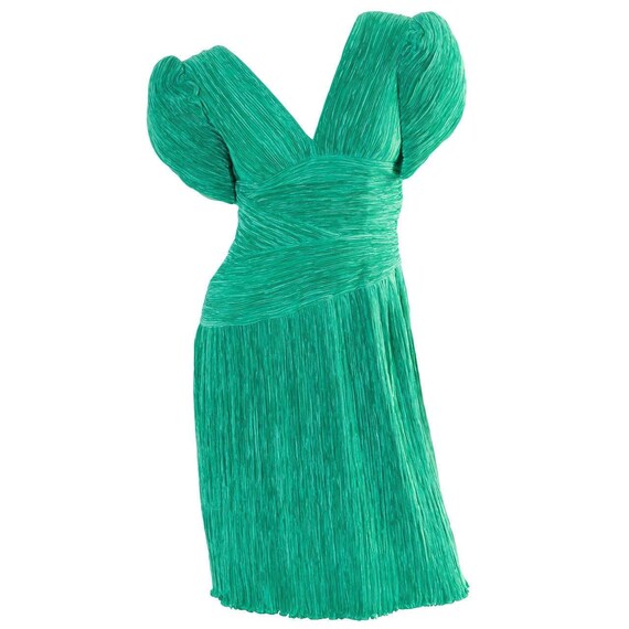 1980s Mary McFadden Couture Green Pleated Sculpted