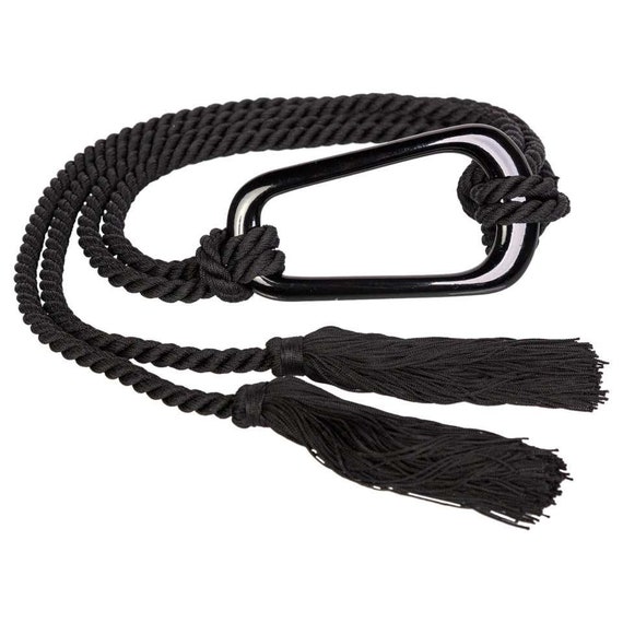 Vintage Black Rope Tassel Plastic Statement Belt a