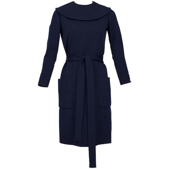 1960s Norman Norell Midnight Blue Wool Jersey Dres