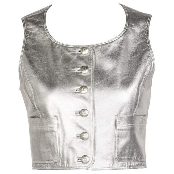Chanel Silver Leather Cropped Vest, 1990s