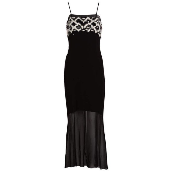 Chanel Black Silk White Mohair Embellished Slip Dr