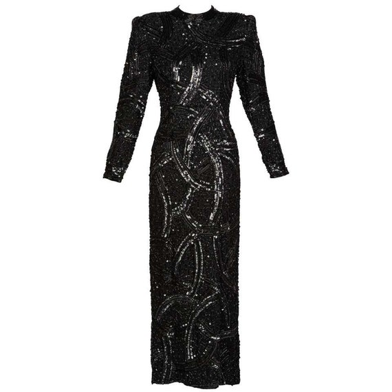 Bob Mackie Attributed Black Beaded Sequins Dress,