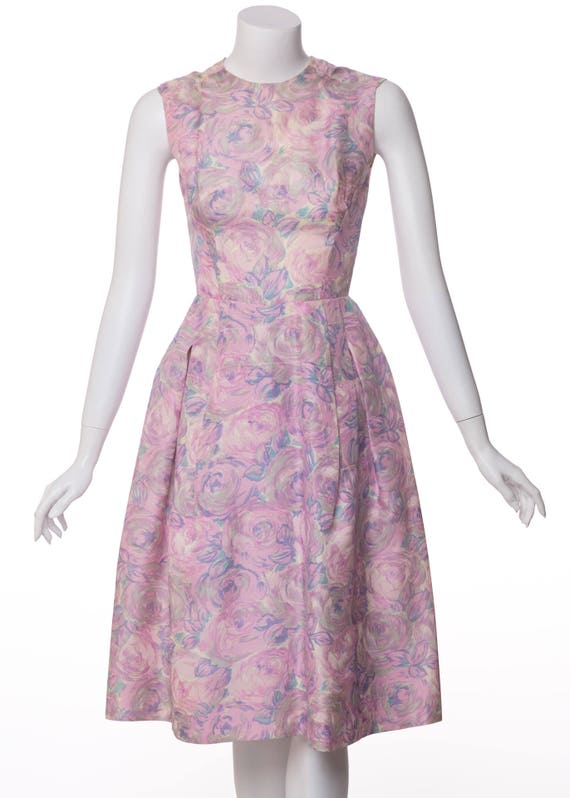 1950s Hattie Carnegie Silk Floral Print Watercolor