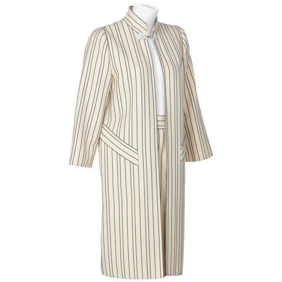 1990s Pauline Trigere creme and Navy Striped Wool