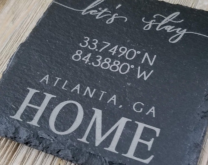 Personalized Slate Coasters - New Home Coordinates - Set of 4