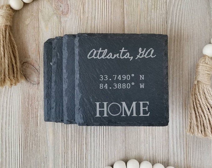 Home Coordinates Coasters | Longitude Latitude Gift | Housewarming Coordinate Gift | GPS Personalized Gift | Location Gift | Custom Gift