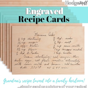 Receta grabada / Receta manuscrita de la abuela / Tarjetas de recetas de madera / Regalo familiar / Regalo para mamá / Regalo de Navidad / Regalo de receta familiar