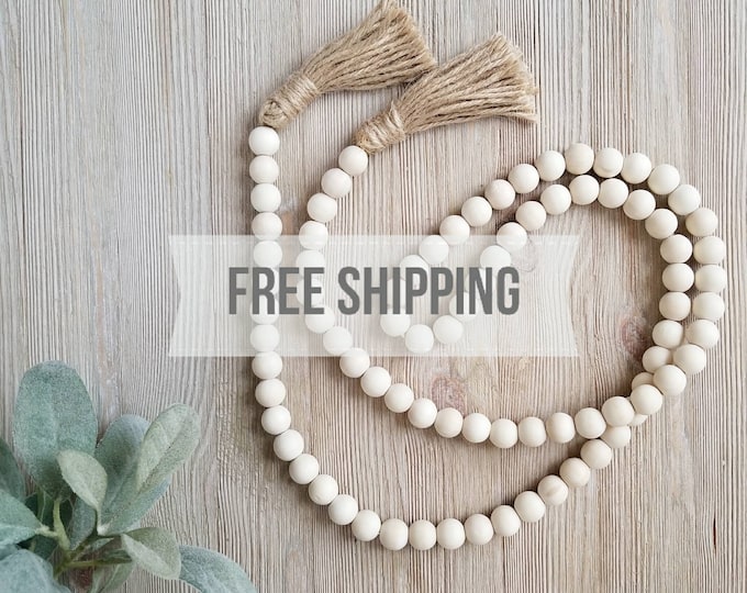 Farmhouse Decor | Wood Bead Garland | Boho Chic | Wood Tassel Garland | Farmhouse Tabletop Decor | Boho Garland | Wooden Bead Garland |