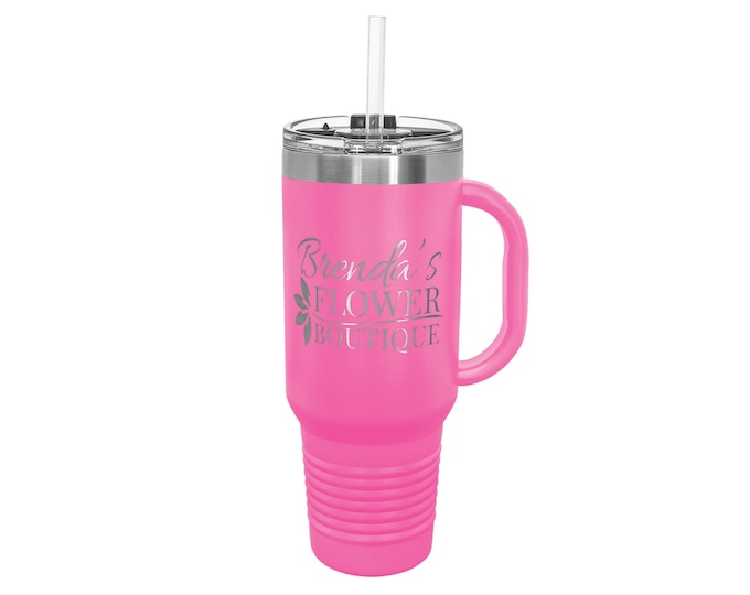 Personalized Hot Pink 40oz Tumbler w/ Closable Lid and Straw, Hot Pink Mug, Travel Mug, Wholesale, Bulk, Pink Travel Mug, Pink 40 oz Tumbler