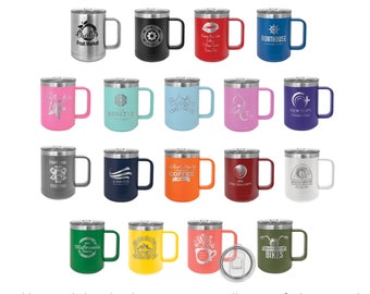 Personalized Laser Engraved Coffee Mug: 15oz Corporate Gift Tumbler, Add Your Logo