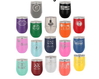 Personalized Logo Stemless Wine Glass: Laser Engraved, ADD YOUR LOGO, Stainless Steel, 12oz Tumbler