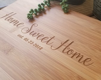 Tabla de cortar de bambú personalizada: Hogar dulce hogar, regalo de cierre para agente inmobiliario