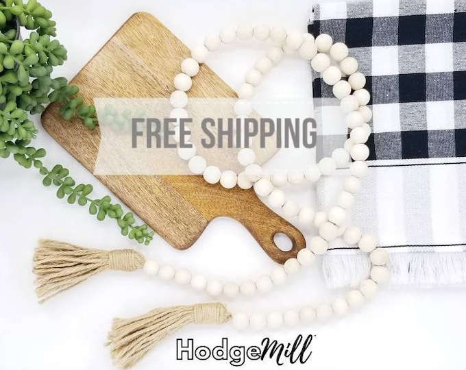 Farmhouse Wooden Bead Garland | Farmhouse Decor | Natural Wood Bead Garland | Boho Chic | Wood Tassel Garland | Farmhouse Tabletop Decor