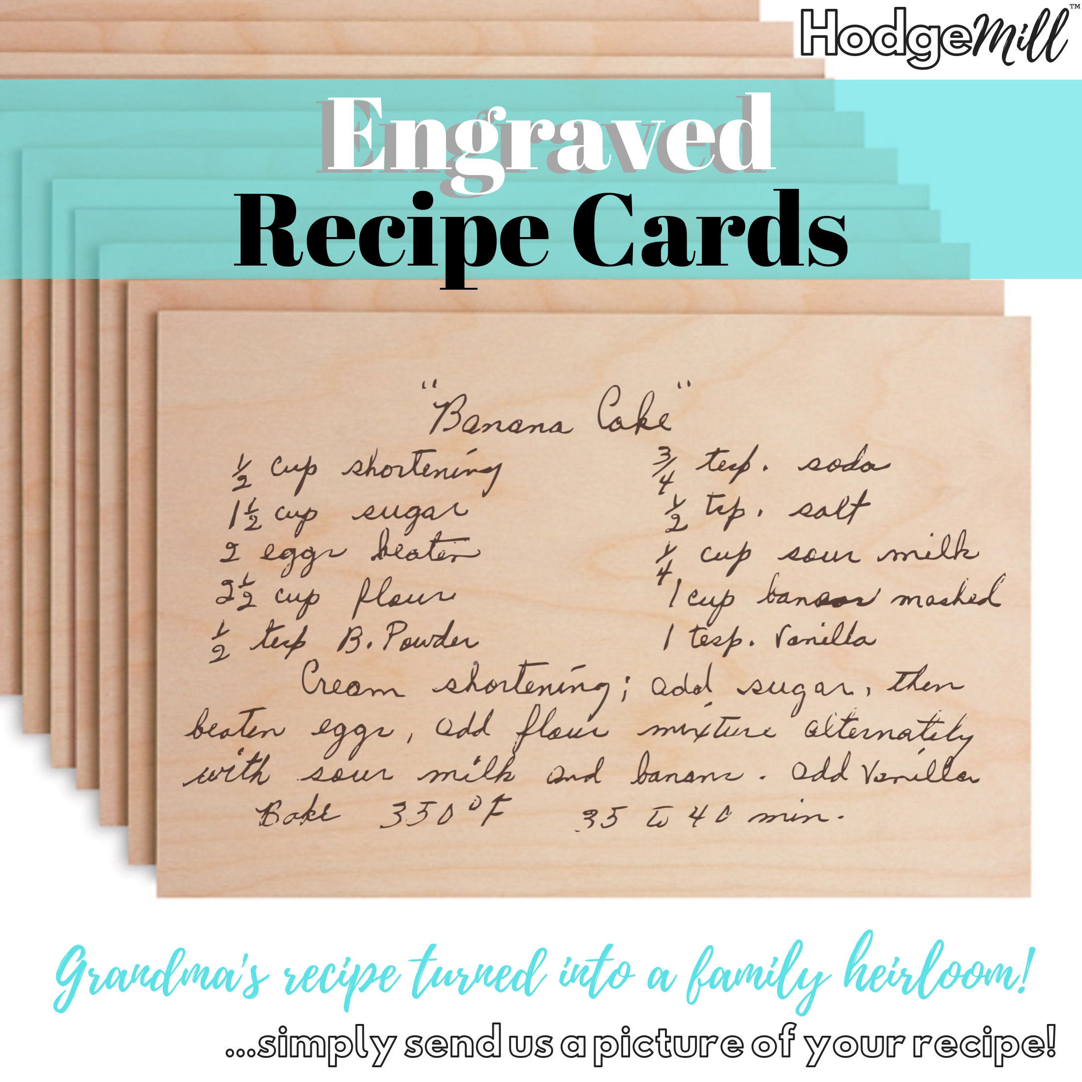 Engraved Recipe | Grandma's Handwritten Recipe |Wooden Recipe Cards