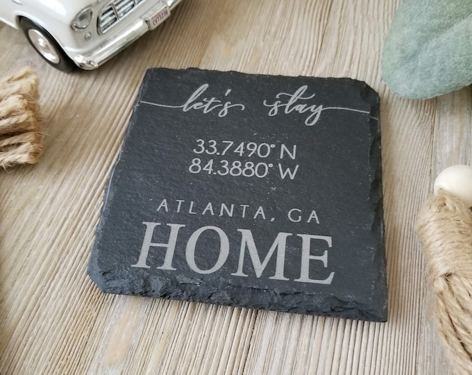 Home Coordinates Coasters | Longitude Latitude Gift | House Warming Coordinate Gift | GPS Personalized Gift | Location Gift | Slate Coaster