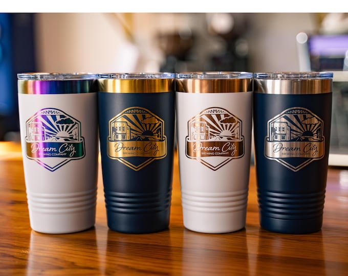 Custom Laser Engraved 20oz Tumbler: Corporate Logo Gift, Insulated Coffee Cup, Branded Drinkware