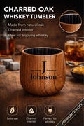 Charred Oak Whiskey Cup: Personalized Fathers Day Gift for Dad, Wooden Bourbon Glass, Whiskey Tumbler, Gift for Husband, Whiskey Lover