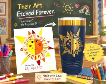Kids Drawing Engraved Tumbler - Child's Hand Drawn Art - Handwriting Tumbler - Gift for Mom - Gift for Dad - Custom Drawing - Kids Artwork