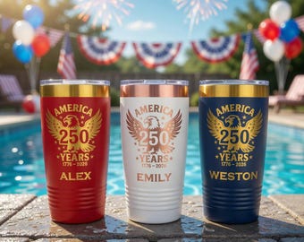 Personalized America 250 Tumbler | Custom Name Engraved Patriotic Cup | 1776-2026 USA 250th | July 4th | Patriotic Decor | 250th Anniversary