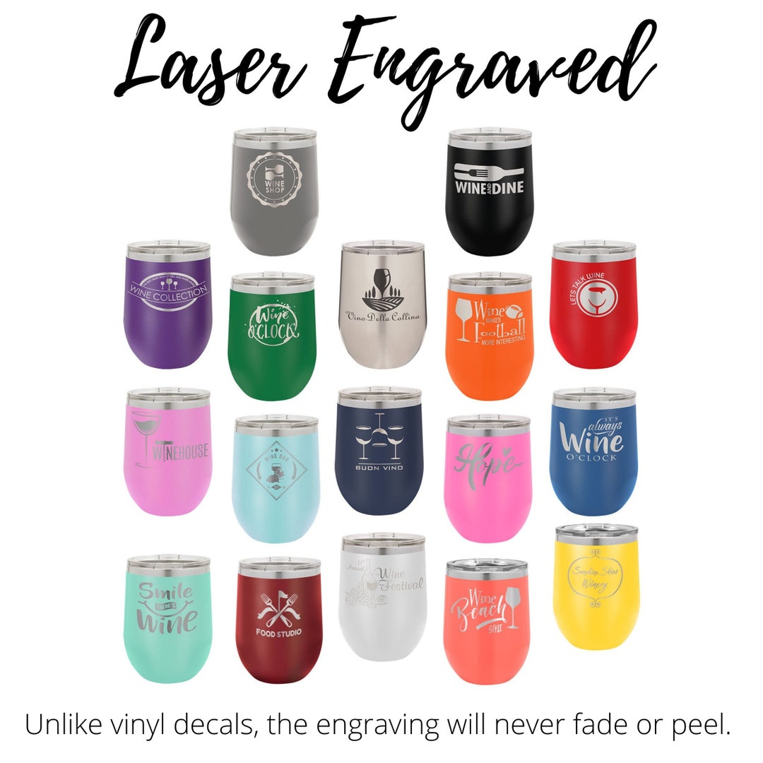 Personalized 12oz Stemless Wine Glass, ADD YOUR LOGO, Engraved Wine