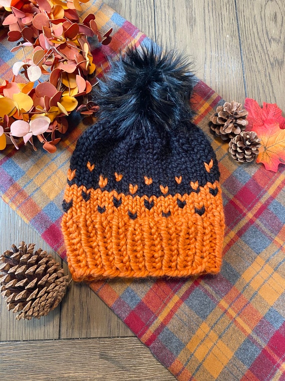 Black and Orange Knit Hat | Etsy Australia