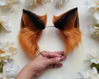 Red Fox Ears on Headband / Realistic 4inch Orange Faux fur Animal Cosplay Ears / Fox Costume Ear for Adults / Sturdy soft cute fox ears