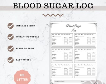 Blood Sugar Log | Blood Sugar Tracker | Blood Sugar Printable | Diabetic Log | Daily Diabetes Tracker | Log for Diabetics | Diabetes Tracker