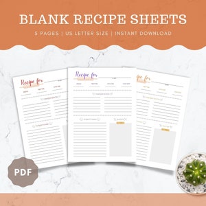 Blank Recipe Sheet Printable | Blank Recipe Page | Blank Recipe Page Printable