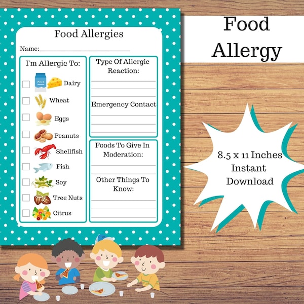 Food Allergy Form | Food Allergy Info Sheet | Daycare Forms | Kids Food Allergy | Kids Allergy Form | Allergy Form | Childcare Allergy Form