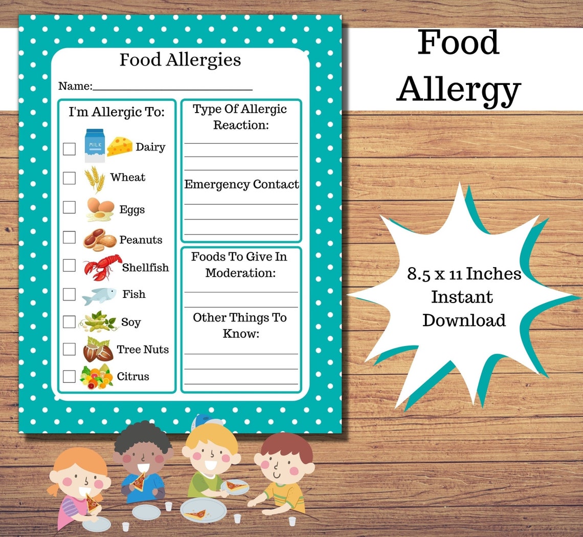 Food Allergy Form Food Allergy Info Sheet Daycare Forms Kids Food 