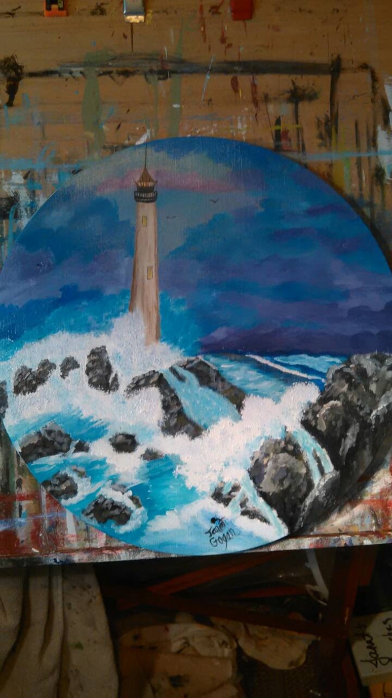 Peinture Acrylique Phare Sur Art Mural Bois Etsy