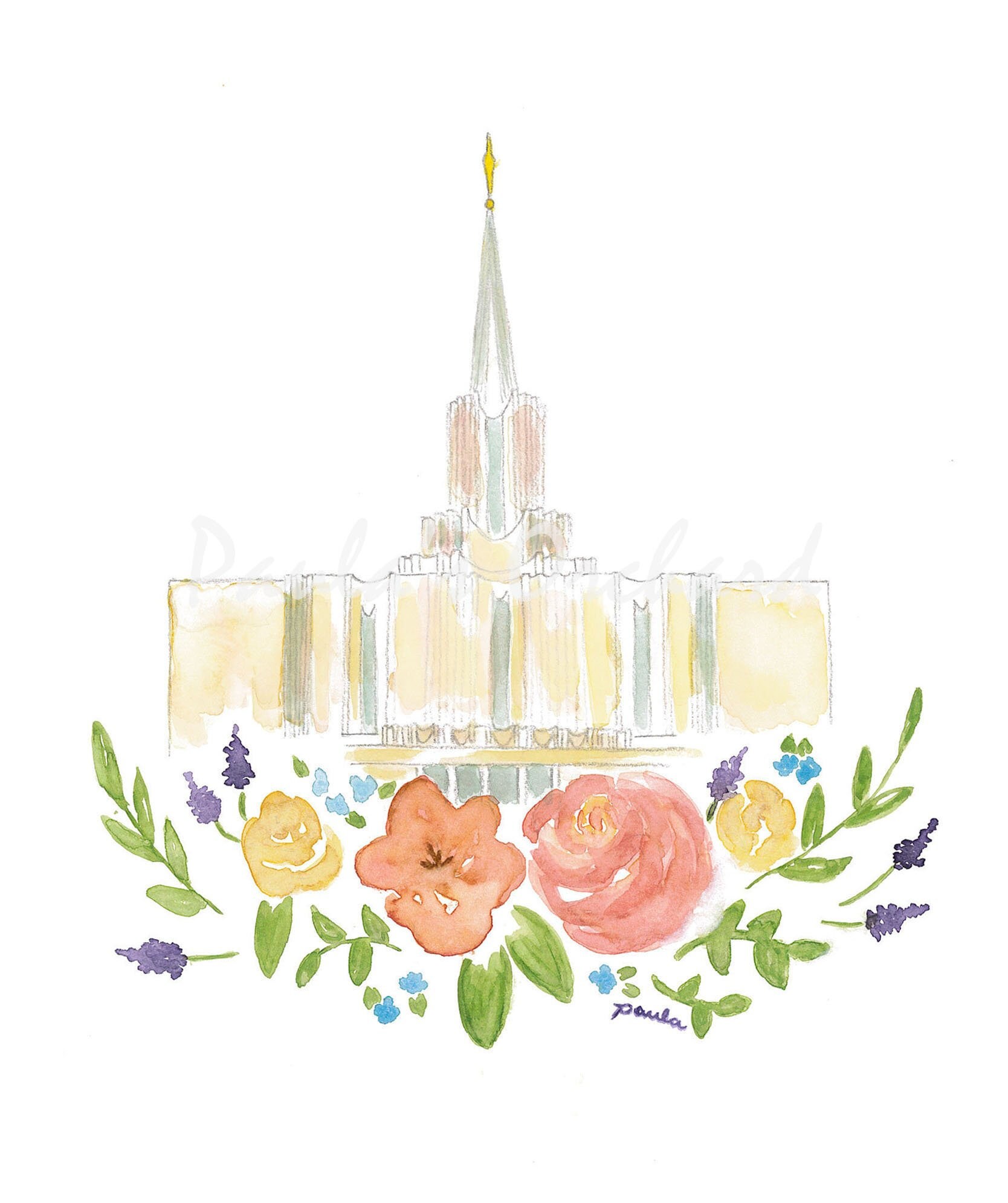 Jordan River Utah LDS Temple Watercolor Etsy