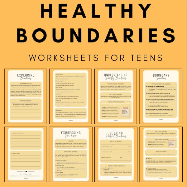 Setting Healthy Boundaries Worksheets - Printable PDF Bundle for Teens